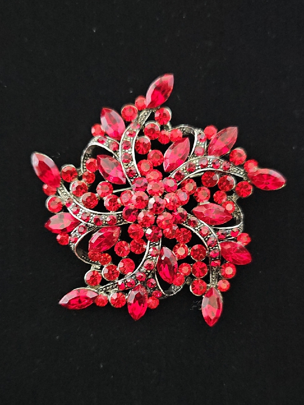 Red Crystal Floral Statement Brooch